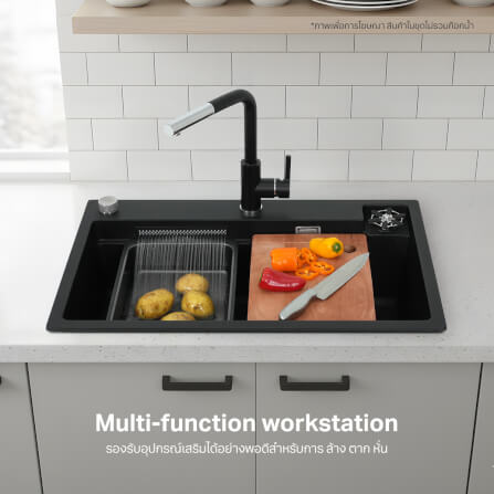 ซิงค์ล้างจานแกรนิตม่ายน้ำตก 1 หลุม หินแกรนิตสังเคราะห์ EVE รุ่น ROMA 750/480 BLACK ขนาด 75 ซม. สีดำ_5